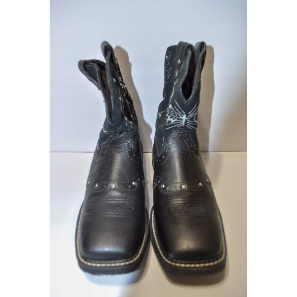 Justin Gypsy Black Leather Western Boots Square Toe‎ Studded Embroidered Womens